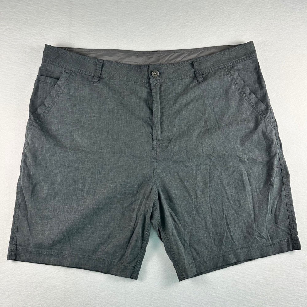 Prana Furrow Shorts Mens 40 Charcoal Heather Hemp Recycled Blend 8 Inch Inseam